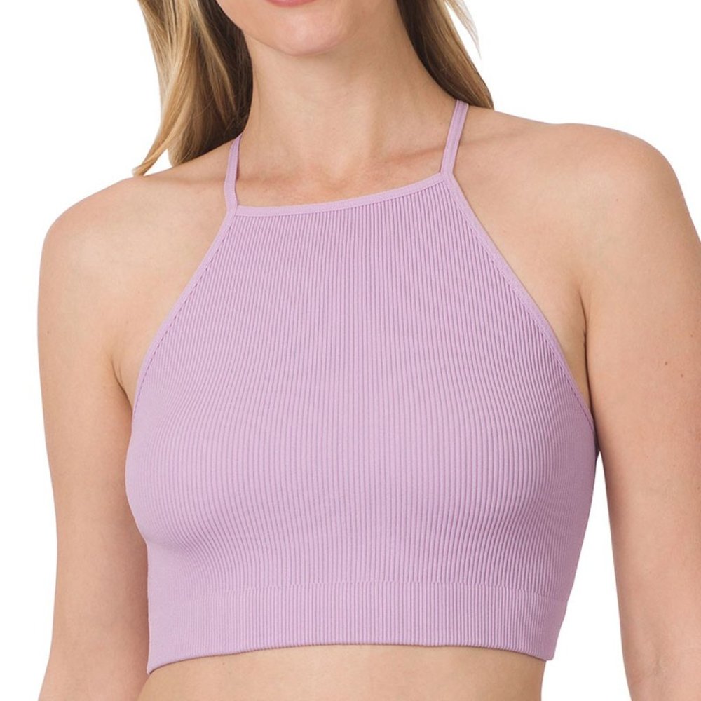 Zenana NWT Ribbed Seamless Cropped Cami Top in Dusty Lavender